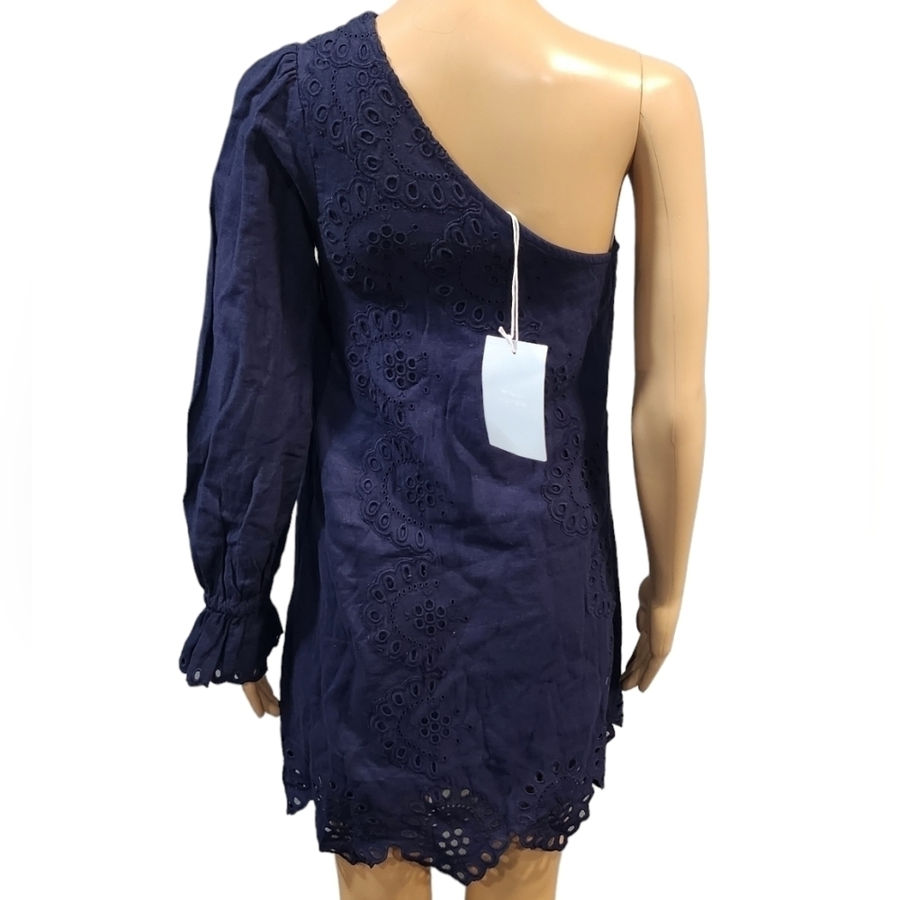 NWT Hill House The Mila women's navy cotton linen one hand lace trim dress XXS - Picture 6 of 9